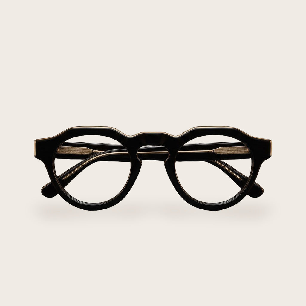 Woolet 007 Round / Panto eyeglasses in Black - front view, 158 mm wide-fit frame for wide faces