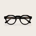Woolet 007 Round / Panto eyeglasses in Black - front view, 158 mm wide-fit frame for wide faces