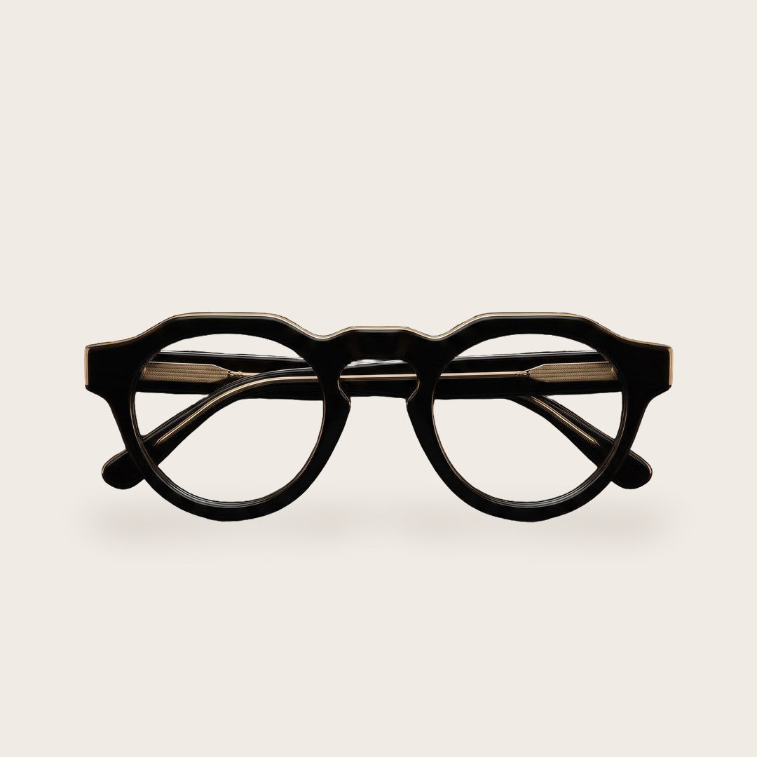Woolet 007 Round / Panto eyeglasses in Black - front view, 158 mm wide-fit frame for wide faces