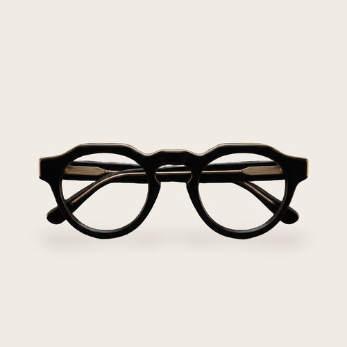 Woolet 007 Round / Panto eyeglasses in Black - front view, 158 mm wide-fit frame for wide faces