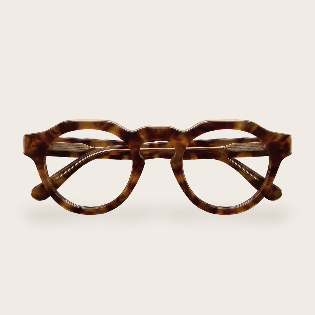 Woolet 007 Round / Panto eyeglasses in Havana tortoise - front view, 158 mm wide-fit frame for wide faces