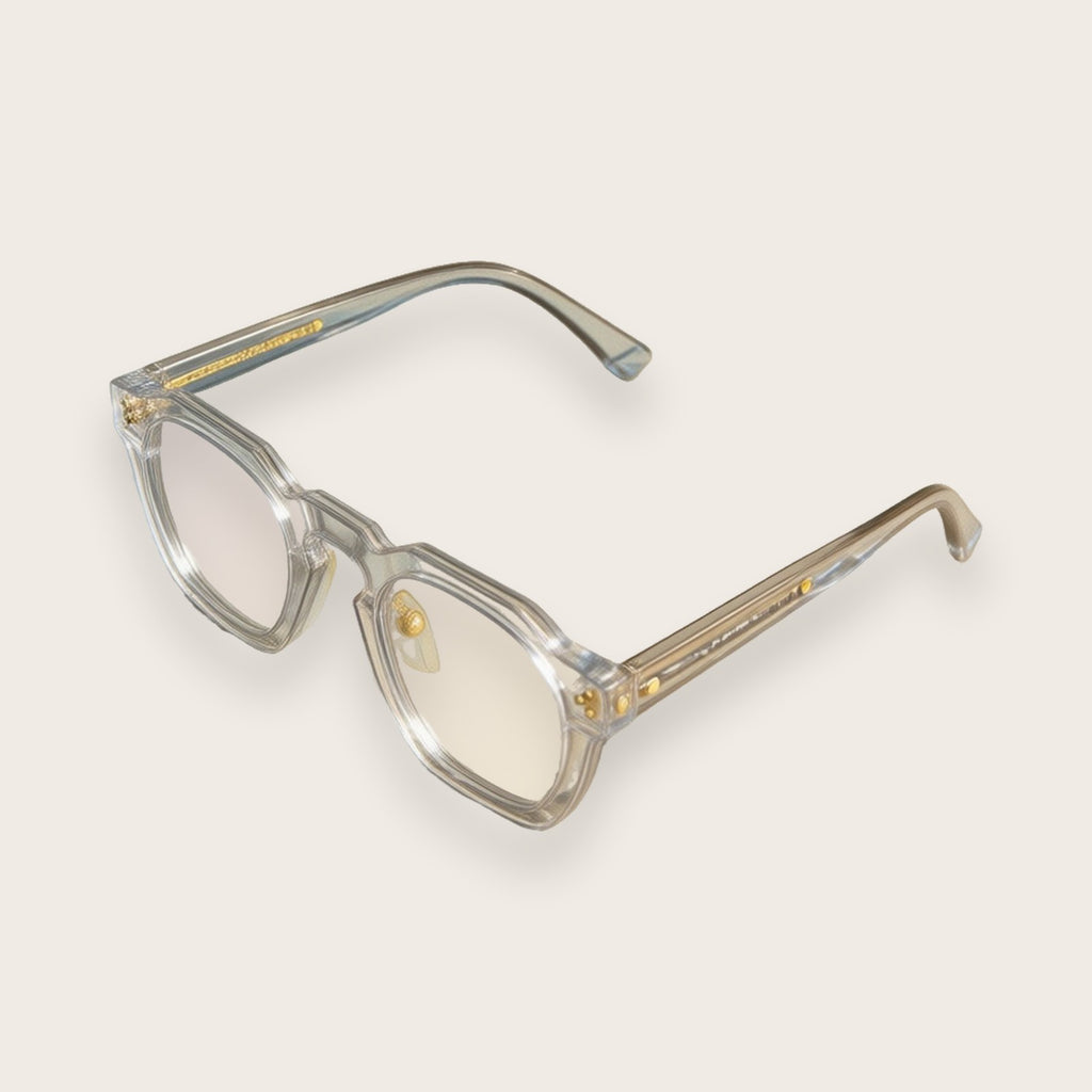 Woolet 007 Round / Panto silver clear blue-light glasses — three-quarter view