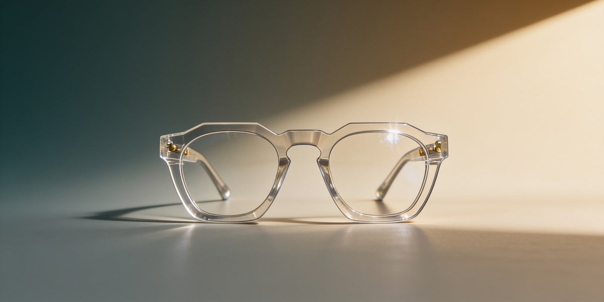 Woolet 007 Round / Panto silver clear — side profile showing acetate thickness
