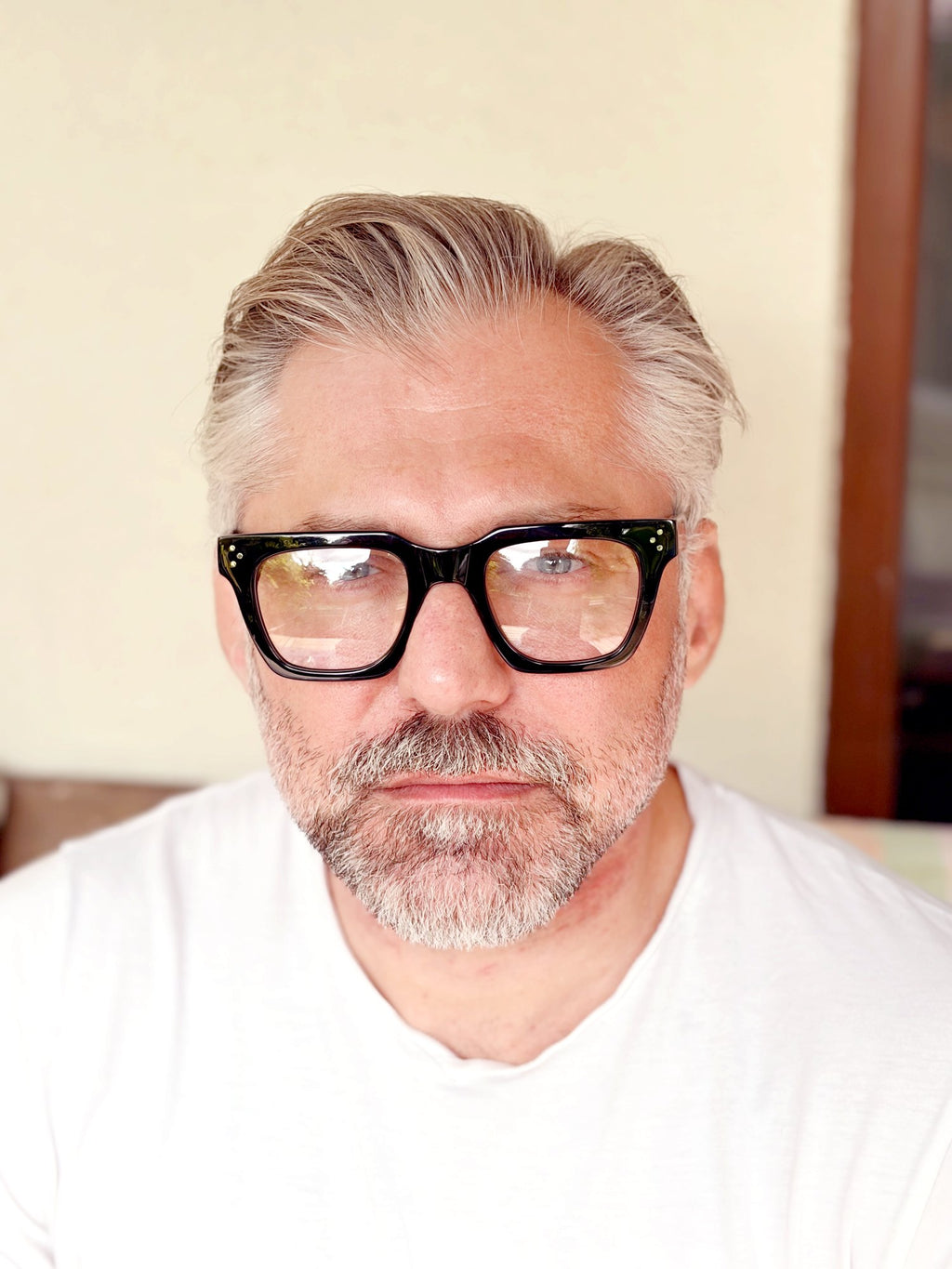 Woolet 009 Soft Square Black eyeglasses worn on a 158 mm wide face - real fit, front view