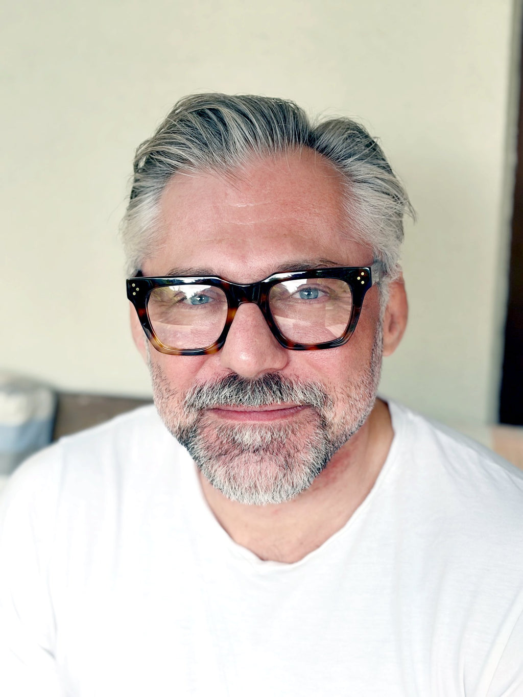 Woolet 009 Soft Square Havana blue light glasses worn on a 158 mm wide face - real fit, front view