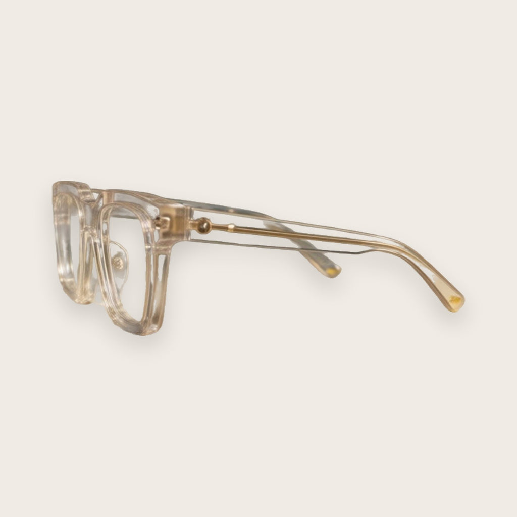 Woolet 009 Soft Square silver clear — side view showing the 150 mm temple