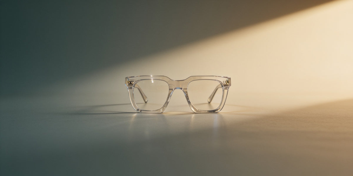 Woolet 009 Soft Square silver clear — side profile showing acetate thickness