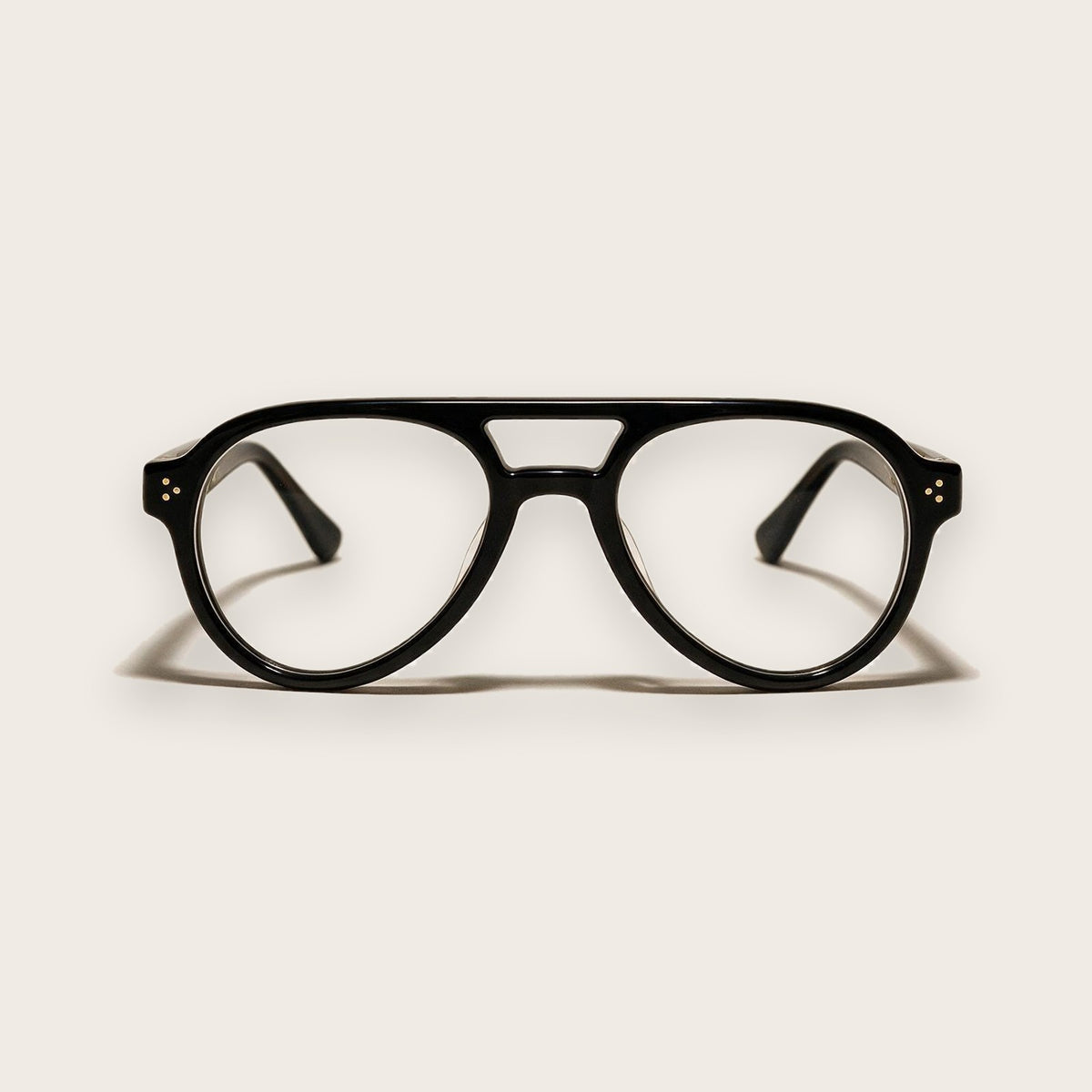 Woolet Bespoke shape — Aviator in black acetate, double bridge and teardrop lenses, cut to your measurements