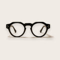 Woolet Bespoke shape — Crown Panto in black acetate, flat brow with round lenses, cut to your measurements