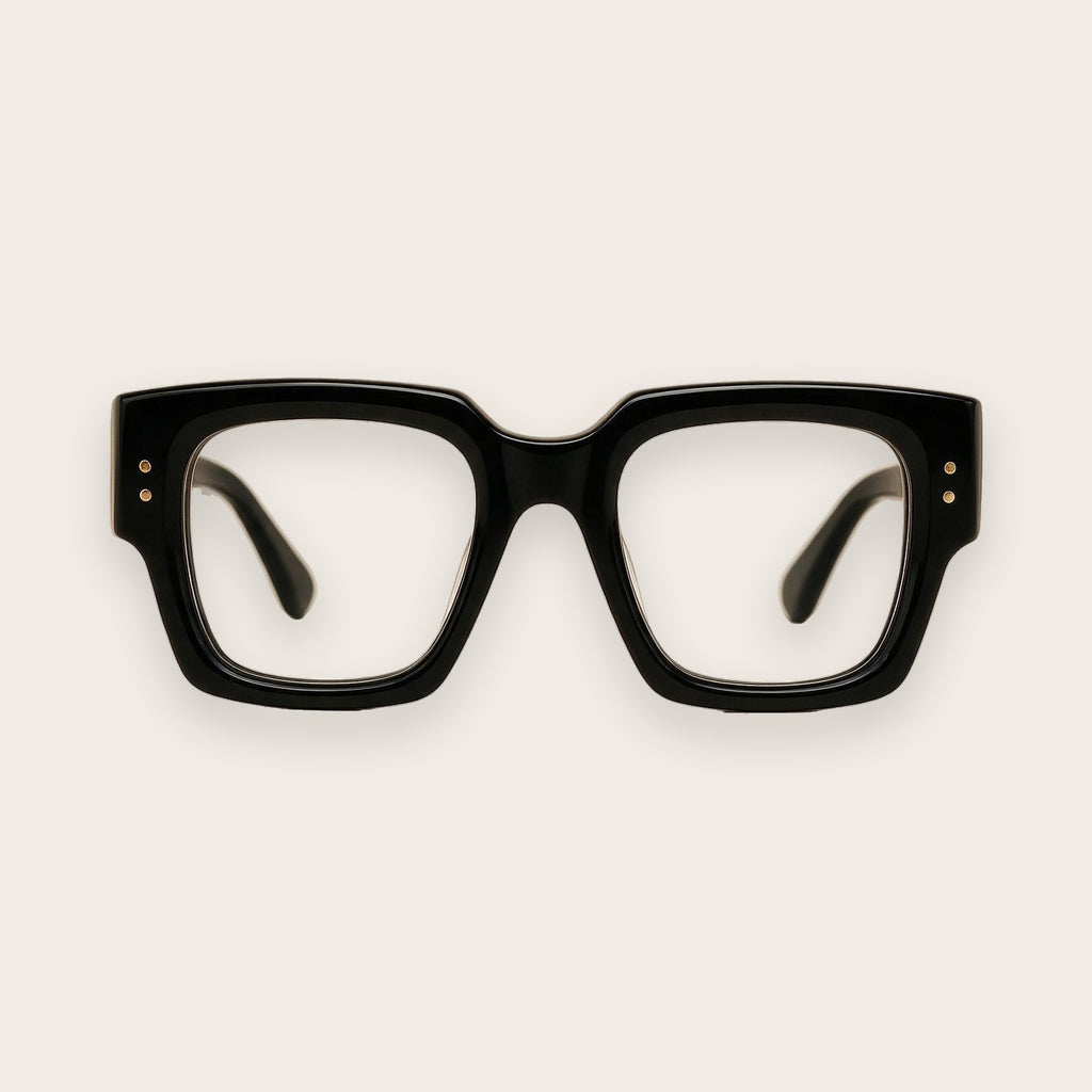 Woolet Bespoke shape — Rectangle in black acetate, heavy flat brow and tall squared lenses, cut to your measurements
