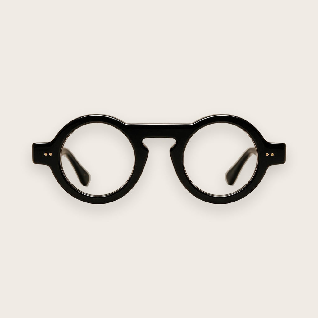Woolet Bespoke shape — Round in black acetate, fully circular lenses and keyhole bridge, cut to your measurements