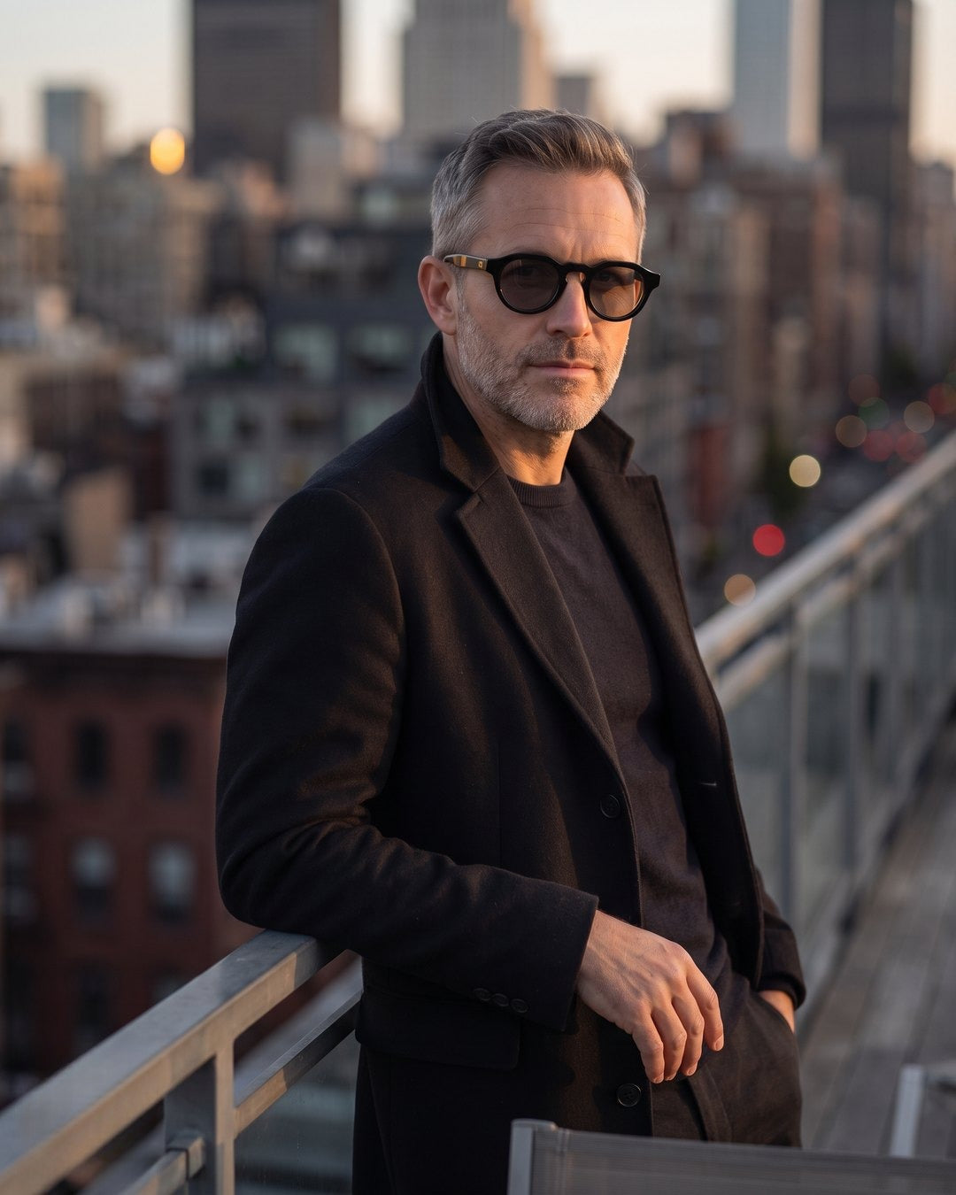 Woolet 007 Round sunglasses on a rooftop