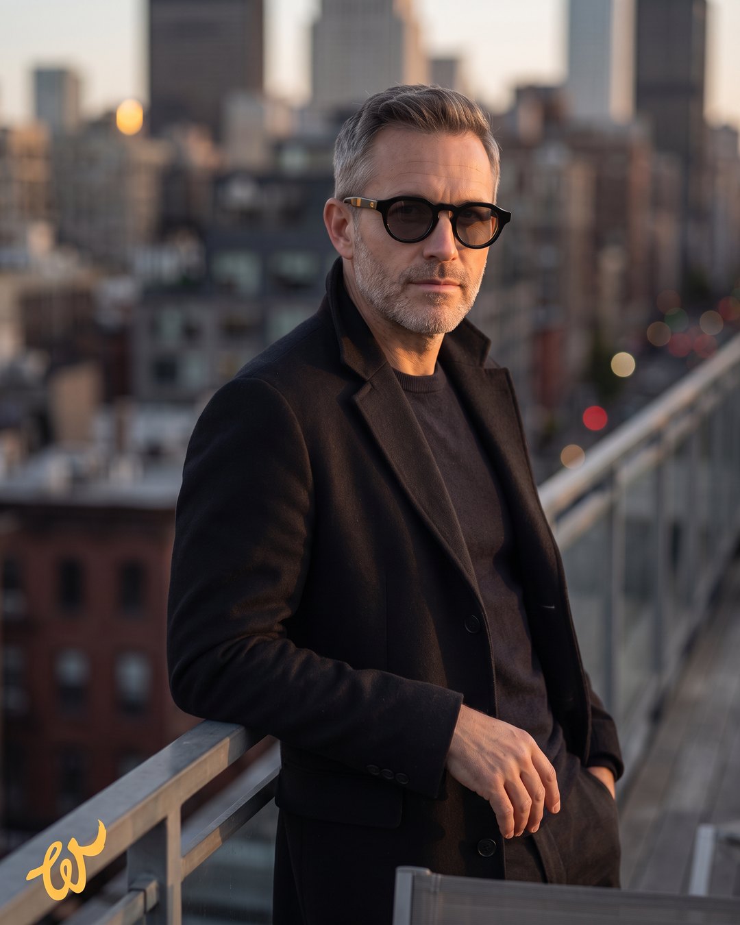 Woolet 007 Round sunglasses on a rooftop